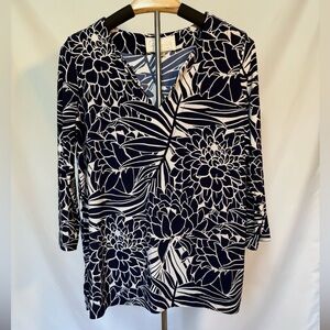 Pappagallo Navy & White Floral Tunic Top PM